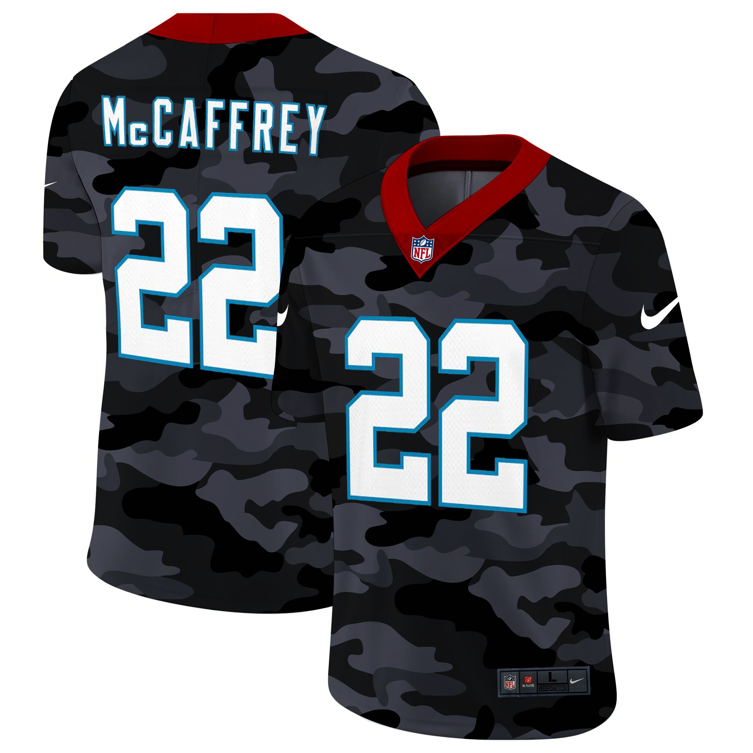 Men Carolina Panthers #22 McCaffrey 2020 Nike Camo Salute to Service Limited NFL Jerseys->carolina panthers->NFL Jersey